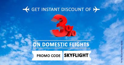 Special Offer - Flat 3% OFF (upto Rs. 800) on Domestic Flight Bookings