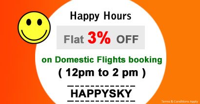 Happy Hours - Flat 3% OFF on Domestic Flights booking ( 12pm to 2pm)